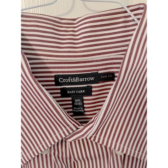 👔Croft & Barrow brand Red & White Striped Long Sleeve Button Down Men’s Shirt👔 - Picture 2 of 7